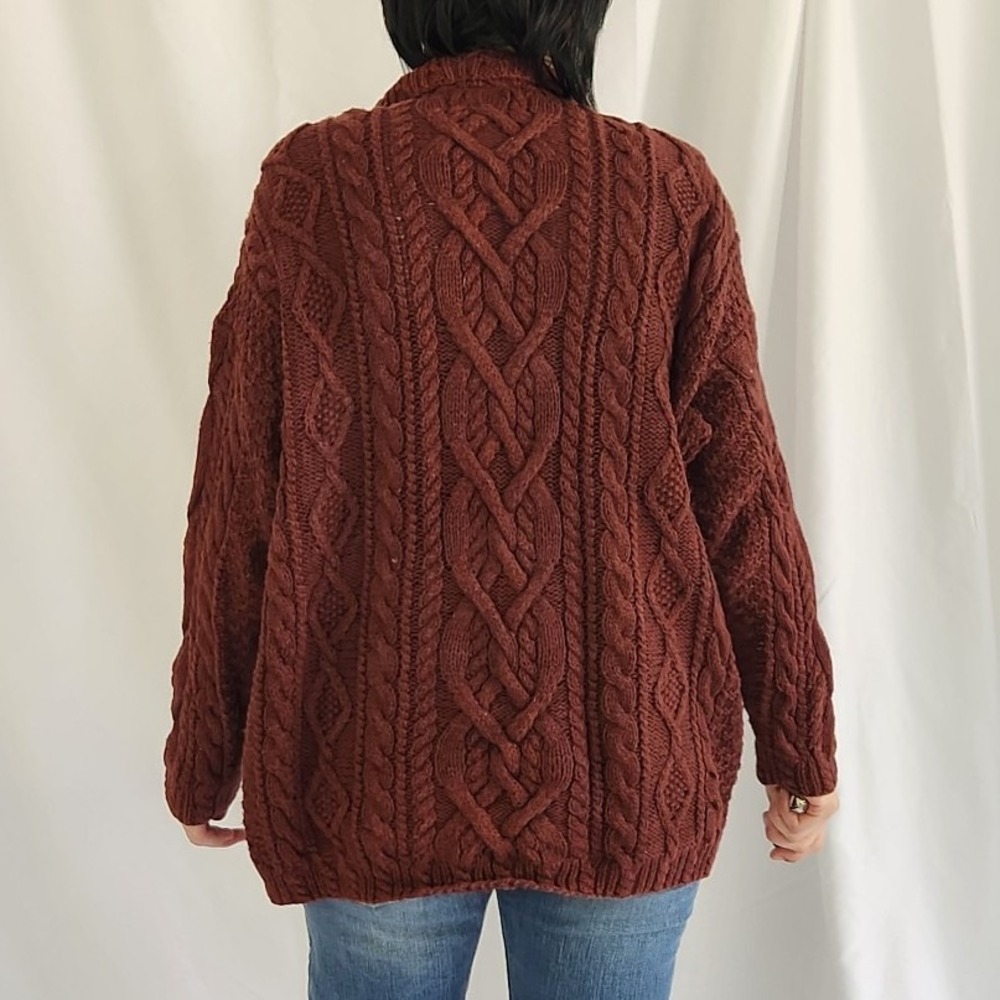 Y2K Brown Cable Knit Oversize Sweater - Picture 3 of 4